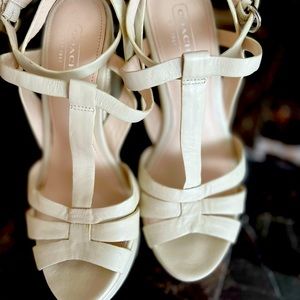 COACH Wedge Leather Sandals. Color: off white. Size 7.